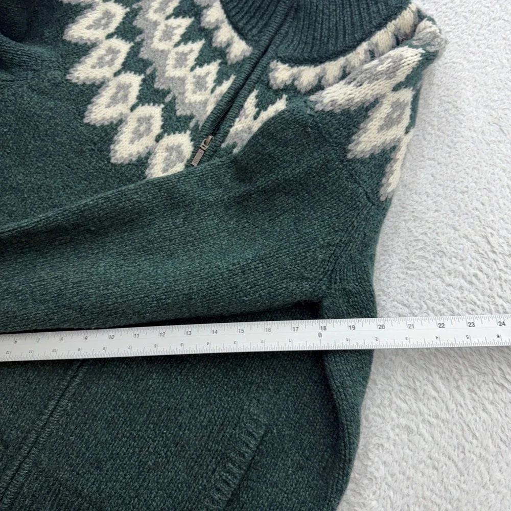 LL Bean Women XL Forest Green 100% Lambswool Fair Isle Full Zip Cardigan Sweater